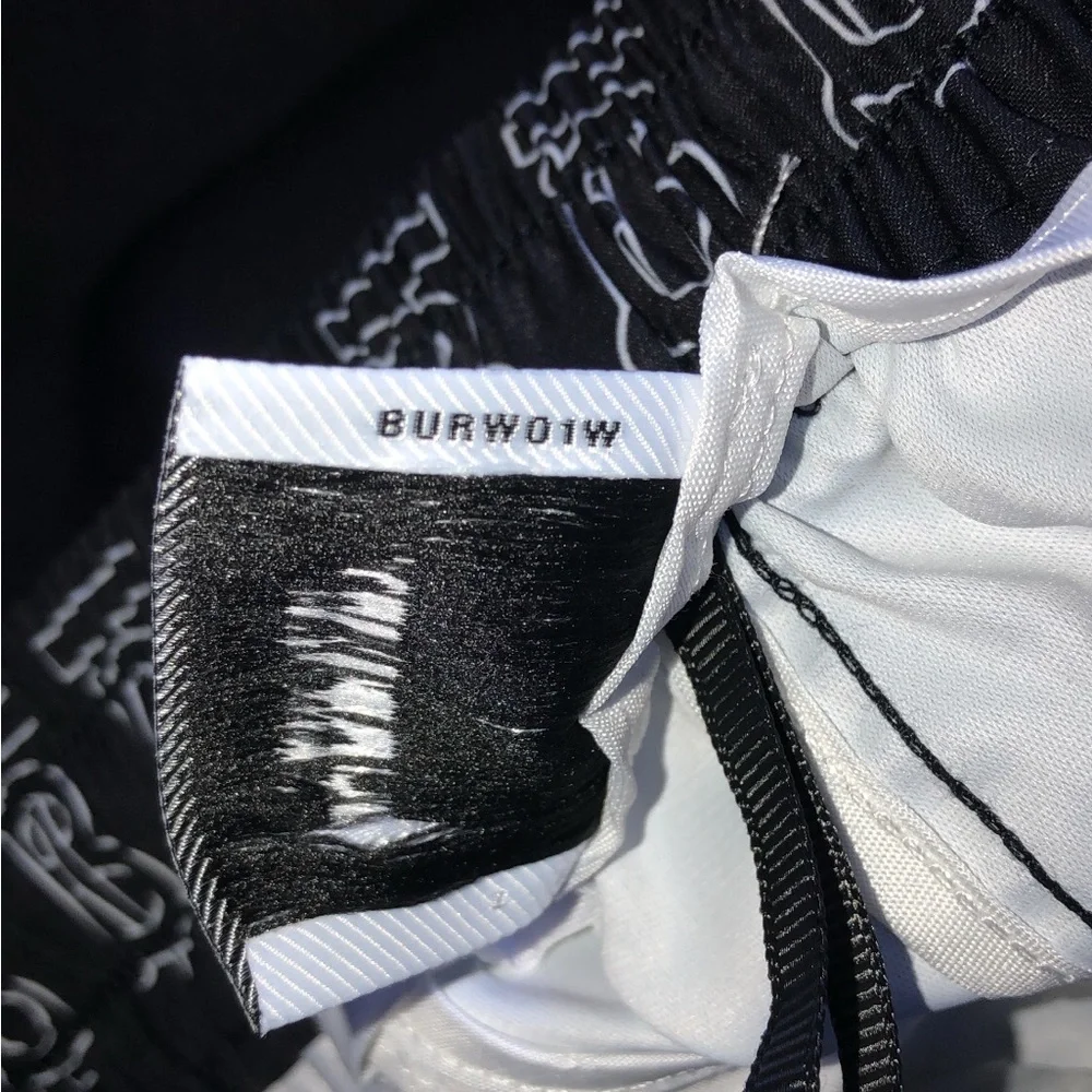 Burberry Black Athletic Shorts with White TB Logo and Gold Crest